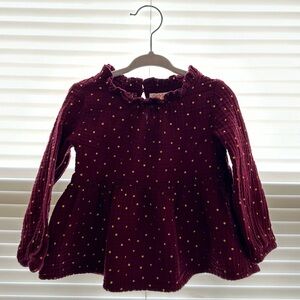 Maroon Cat & Jack gold polka dot long sleeved blouse